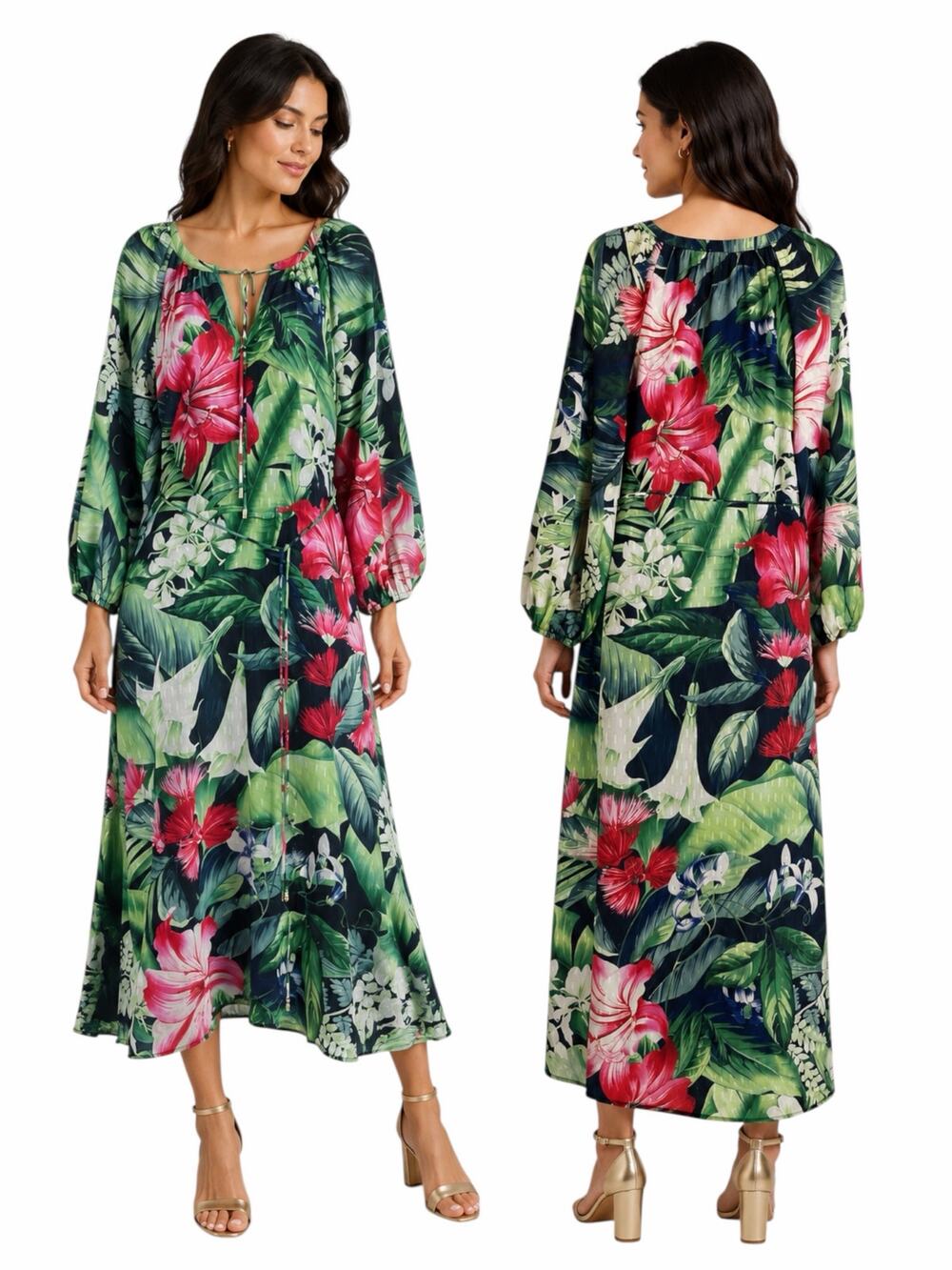 Tommy Bahama Celebration Tropical Floral Maxi Dress Green Size XXS